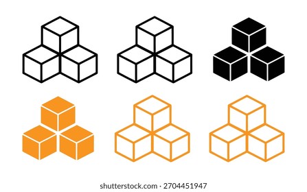 Würfel-Symbol mit drei Blöcken drei Zuckerwürfel Symbol. Symbol für kubisches Gebäude. Blockchain-Logo-Symbol für Website-Design einzeln auf weißem Hintergrund.