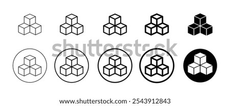 cube icon symbol with three blocks. three sugar cubes icon. cubic building icon. block chain logo icon for website design isolated on white background.