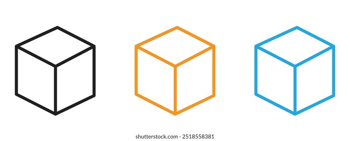 Cube icon Thin line illustration set