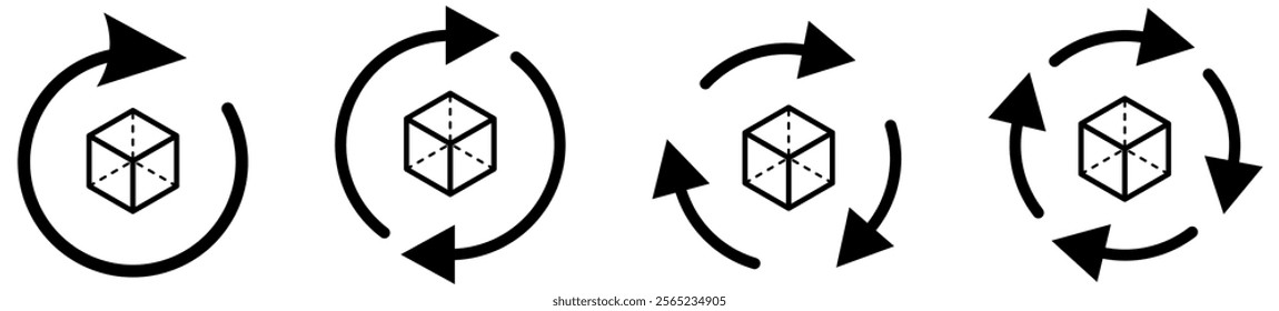 cube icon with two arrows refresh rotate sign. web vector icon.