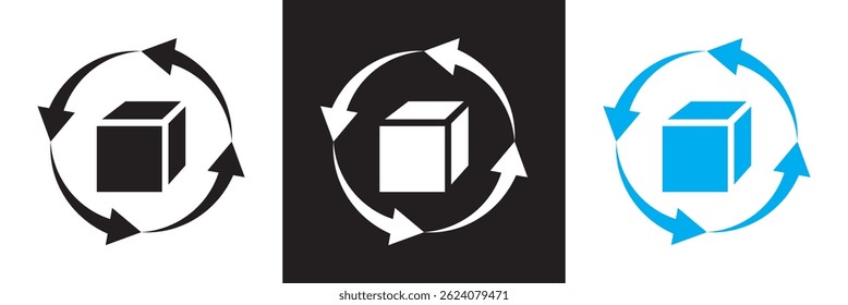 Ícone de cubo . Vetor para sites, interfaces móveis, apresentações, banner, marca visual etc. Ilustração vetorial. isolada no plano de fundo branco e preto. EPS 10