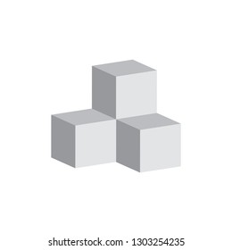 Cube icon, White color vector illustration in flat isometric 3D style.