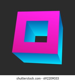 Cube icon for your business promotional artwork. Abstract square graphic design for flyers, banners, presentations. Vector illustration.