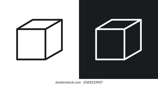 Cube icons in black and white liner strokes for web design.