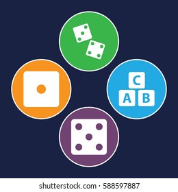 cube icons set. Set of 4 cube filled icons such as ABC cube, Dice