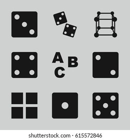 Cube icons set. set of 9 cube filled icons such as Dice, dice, ABC