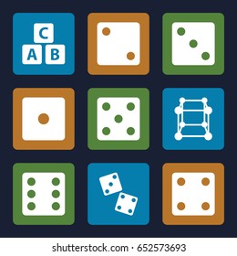 Cube icons set. set of 9 cube filled icons such as dice
