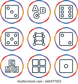 Cube icons set. set of 9 cube outline icons such as dice