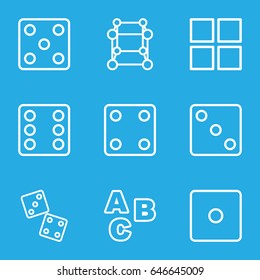Cube icons set. set of 9 cube outline icons such as dice, cube, abc