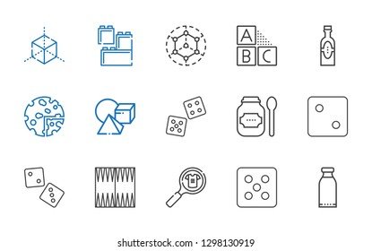 cube icons set. Collection of cube with products, dice, product, backgammon, cubes, modeling, lego. Editable and scalable cube icons.