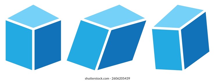 Cube icons set. Three-dimensional shape in flat style. Vector illustration. Isolated on white background. Geometric cube icon. Vector illustrator
