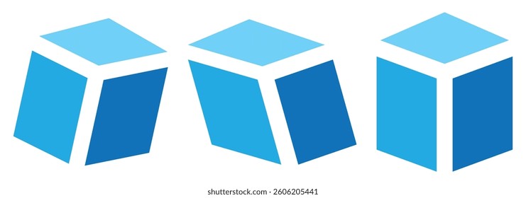 Cube icons set. Three-dimensional shape in flat style. Vector illustration. Isolated on white background. Geometric cube icon. Vector illustrator