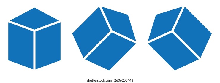 Cube icons set. Three-dimensional shape in flat style. Vector illustration. Isolated on white background. Geometric cube icon. Vector illustrator