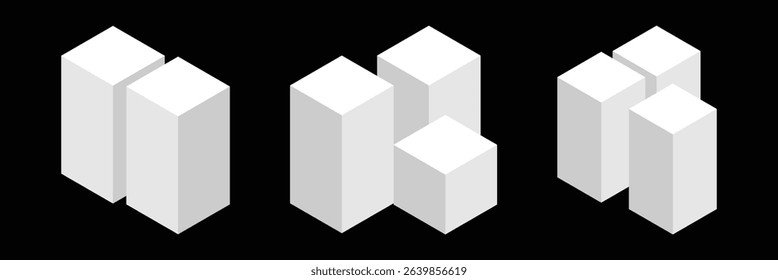 Cube icons set. Three-dimensional shape in flat, linear styles. 3D square isolated vector.