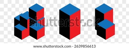 Cube icons set. Three-dimensional shape in flat, linear styles. 3D square isolated vector.