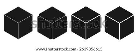 Cube icons set. Three-dimensional shape in flat, linear styles. 3D square isolated vector.