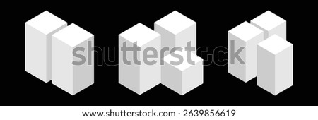 Cube icons set. Three-dimensional shape in flat, linear styles. 3D square isolated vector.