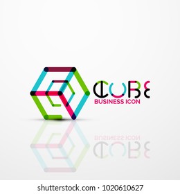 Cube idea concept logo, line design geometric brand company logotype emblem, abstract business identity shape