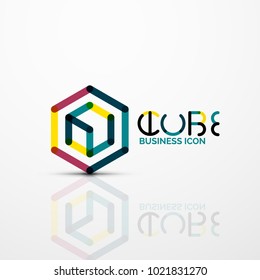 Logotipo de concepto de cubo, diseño de línea marca geométrica logotipo de empresa, forma de identidad empresarial abstracta