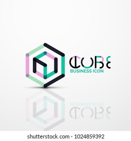 Logotipo de concepto de cubo, diseño de línea marca geométrica logotipo de empresa, forma de identidad empresarial abstracta