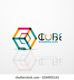 Cube idea concept logo, line design geometric brand company logotype emblem, abstract business identity shape