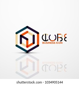 Cube idea concept logo, line design geometric brand company logotype emblem, abstract business identity shape