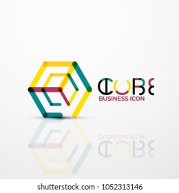 Cube idea concept logo, line design geometric brand company logotype emblem, abstract business identity shape