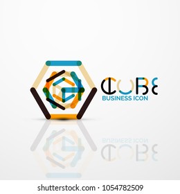 Cube idea concept logo, line design geometric brand company logotype emblem, abstract business identity shape