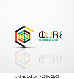 Cube idea concept logo, line design geometric brand company logotype emblem, abstract business identity shape