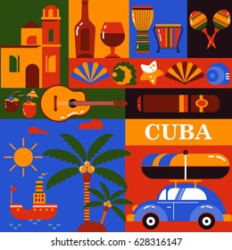 Cube Illustration. Collection Of Vector Icons Of Cuban Culture And Food. 