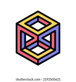cube impossible geometric shape color icon vector. cube impossible geometric shape sign. isolated symbol illustration
