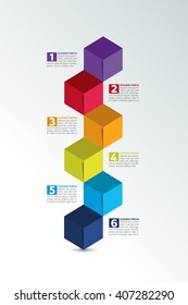 Cube infographics timeline, options banner, template, scheme, chart, text layout. Five step design. Vector illustration.