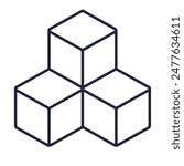 Cube infrastructure line icon. Building blocks concept. Information Technology, Cloud Computing. Geometric 3D cubes. Module structure. Symbol for web and mobile. Editable vector stroke. Pixel Perfect.