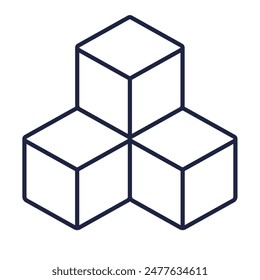 Cube infrastructure line icon. Building blocks concept. Information Technology, Cloud Computing. Geometric 3D cubes. Module structure. Symbol for web and mobile. Editable vector stroke. Pixel Perfect.