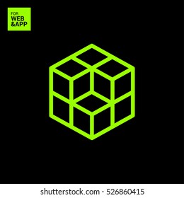 cube isolated minimal icon. logical graph line vector icon for websites and mobile minimalistic flat design.