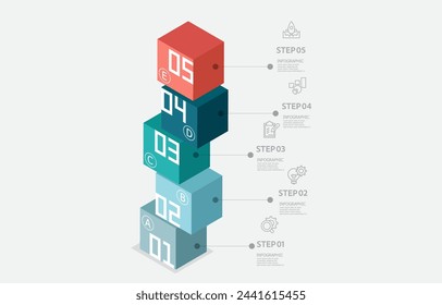 cube isometric infographics timeline element business data steps report layout template background with business line icon 5 steps for any business presentation vector illustration