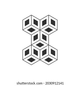 Cube isometric logo concept, 3d illustration, vector. Logotype design template isolated on white background