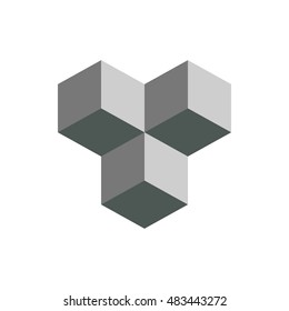 Cube isometric logo concept, 3d vector illustration. Flat design style. Cube construction. Sign pattern. Graphic design. Fashion background abstract texture. Template for print, textile, wrapping.