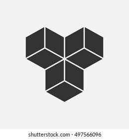 Cube isometric logo concept, 3d vector illustration. Flat design style. Cube construction. Sign pattern. Graphic design. Fashion background abstract texture. Template for print, textile, wrapping.