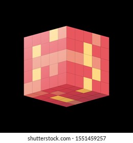 Cube isometric with red and yellow squares. Geometric design pattern concept for banners, posters. Graphic design concept. Cube shape. lat vector illustration