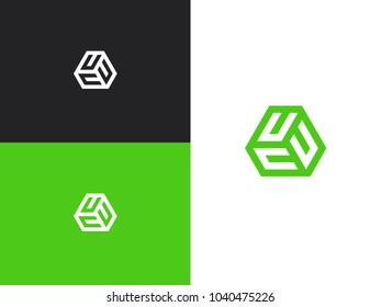 The cube with the letter C and U brand logo. Modern logotype, business corporate template.