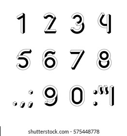 Cube Line 3D Font. Impossible Geometric set of numbers with punctuation marks vector 