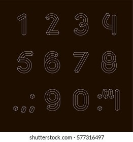 Cube Line 3D Font on a black background. Impossible Geometric set of numbers with punctuation marks vector 
