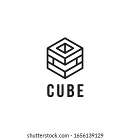 Símbolo del logotipo de ladrillo de la línea de cubo símbolo simple