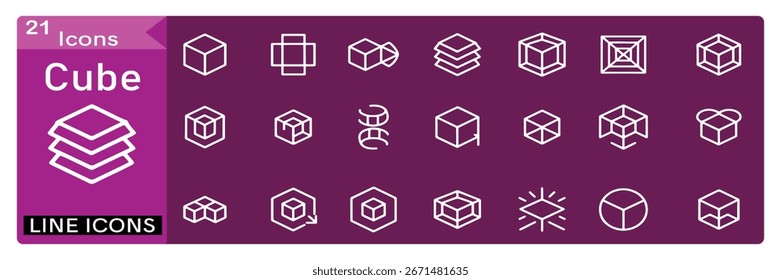 Cube line editable icon set. editable stroke. vector illustration