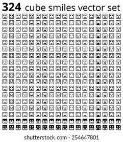 Cube line smiles vector set