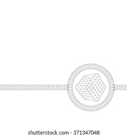 Cube of lines and dots. Molecular lattice. The structural grid of polygons. Polygonal design style letterhead and brochure