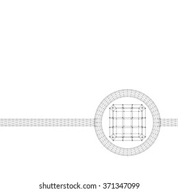 Cube of lines and dots. Molecular lattice. The structural grid of polygons. Polygonal design style letterhead and brochure