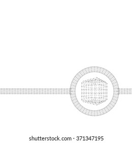 Cube of lines and dots. Molecular lattice. The structural grid of polygons. Polygonal design style letterhead and brochure