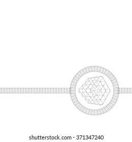 Cube of lines and dots. Molecular lattice. The structural grid of polygons. Polygonal design style letterhead and brochure